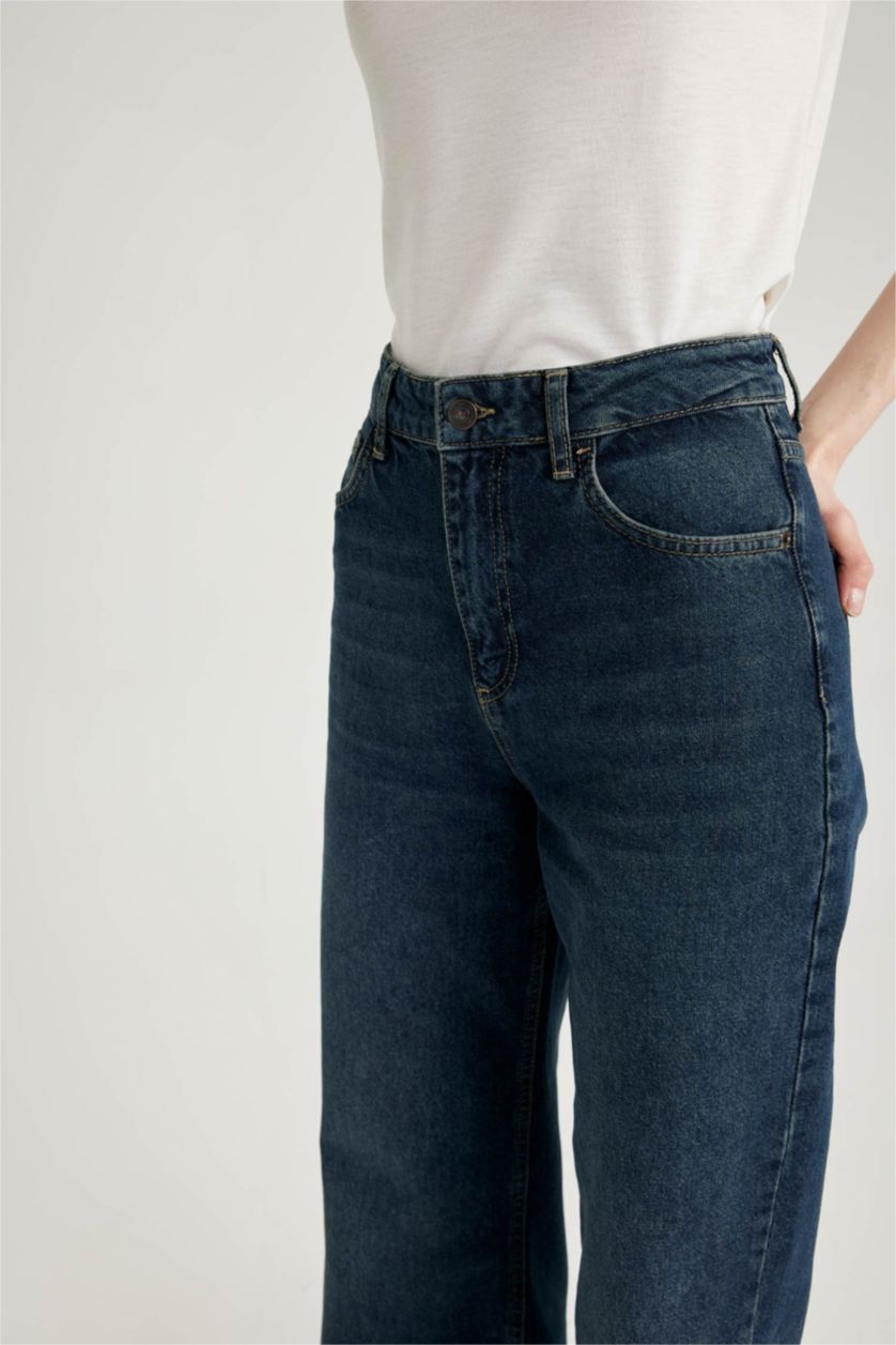 Kadın Koyu Mavi Yüksek Bel 90's Wıde Leg Pantolon