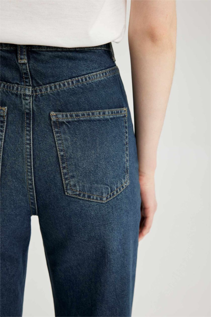 Kadın Koyu Mavi Yüksek Bel 90's Wıde Leg Pantolon