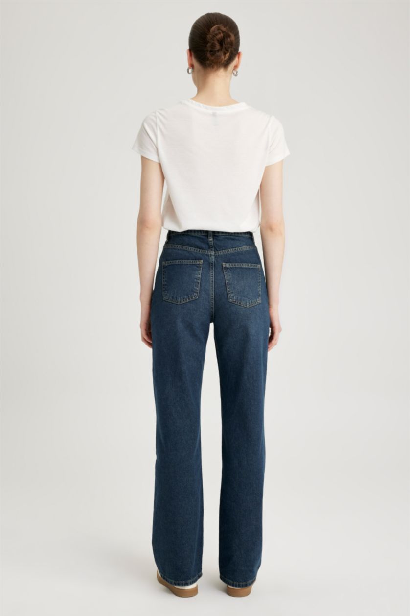 Kadın Koyu Mavi Yüksek Bel 90's Wıde Leg Pantolon