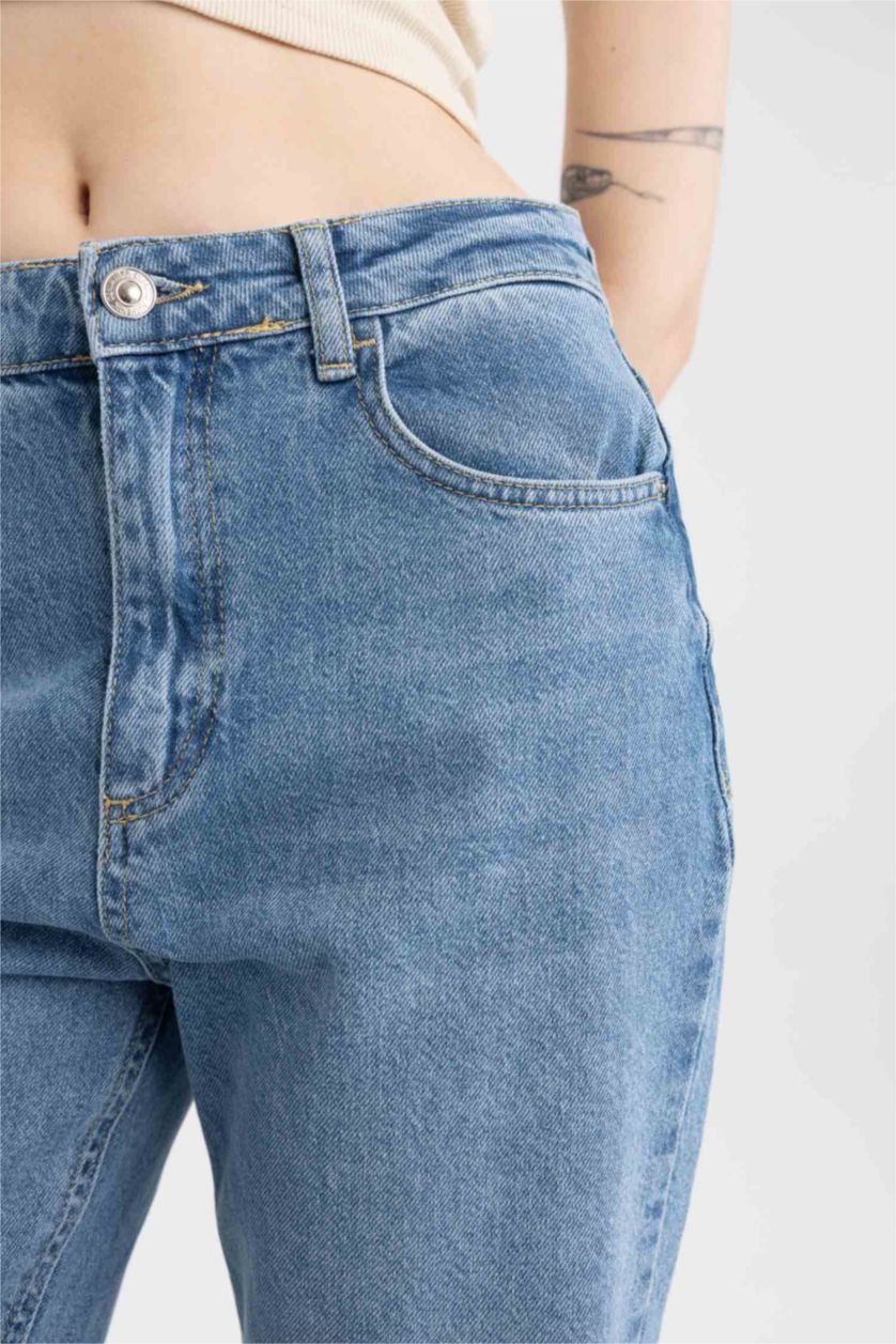 نساء أزرق بنطلون جينز قطن وايد ليج