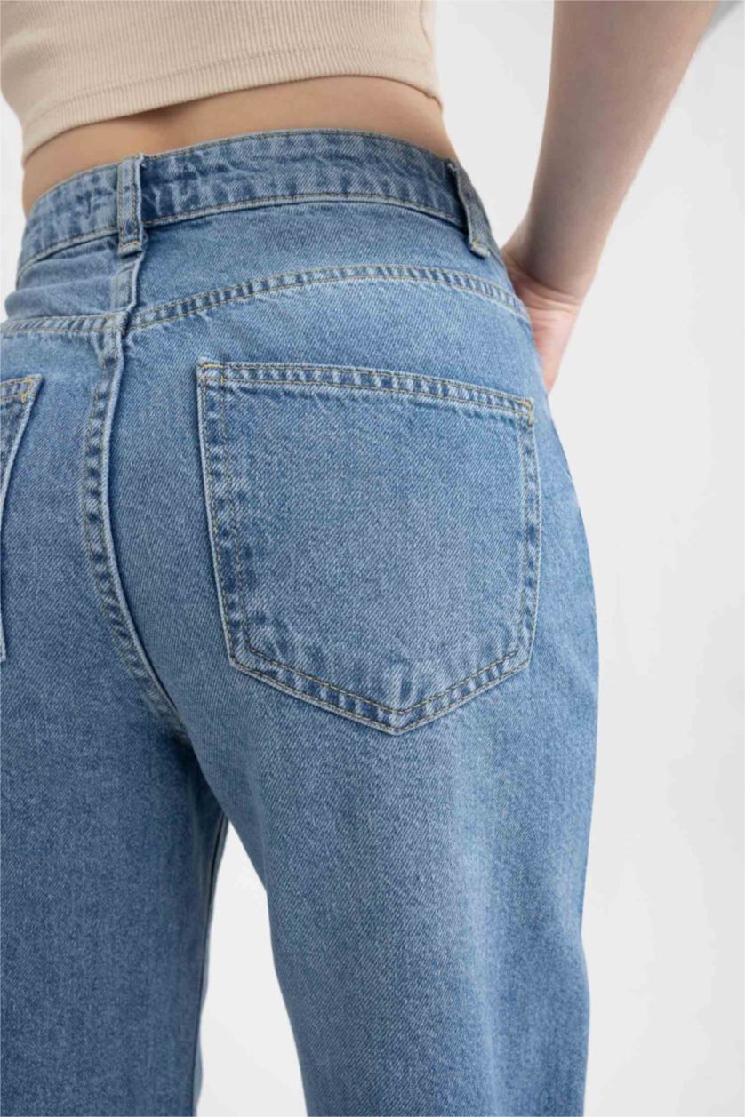 نساء أزرق بنطلون جينز قطن وايد ليج