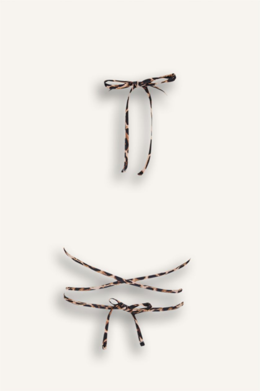 Kadın Siyah Leopar Desenli Bikini Üstü