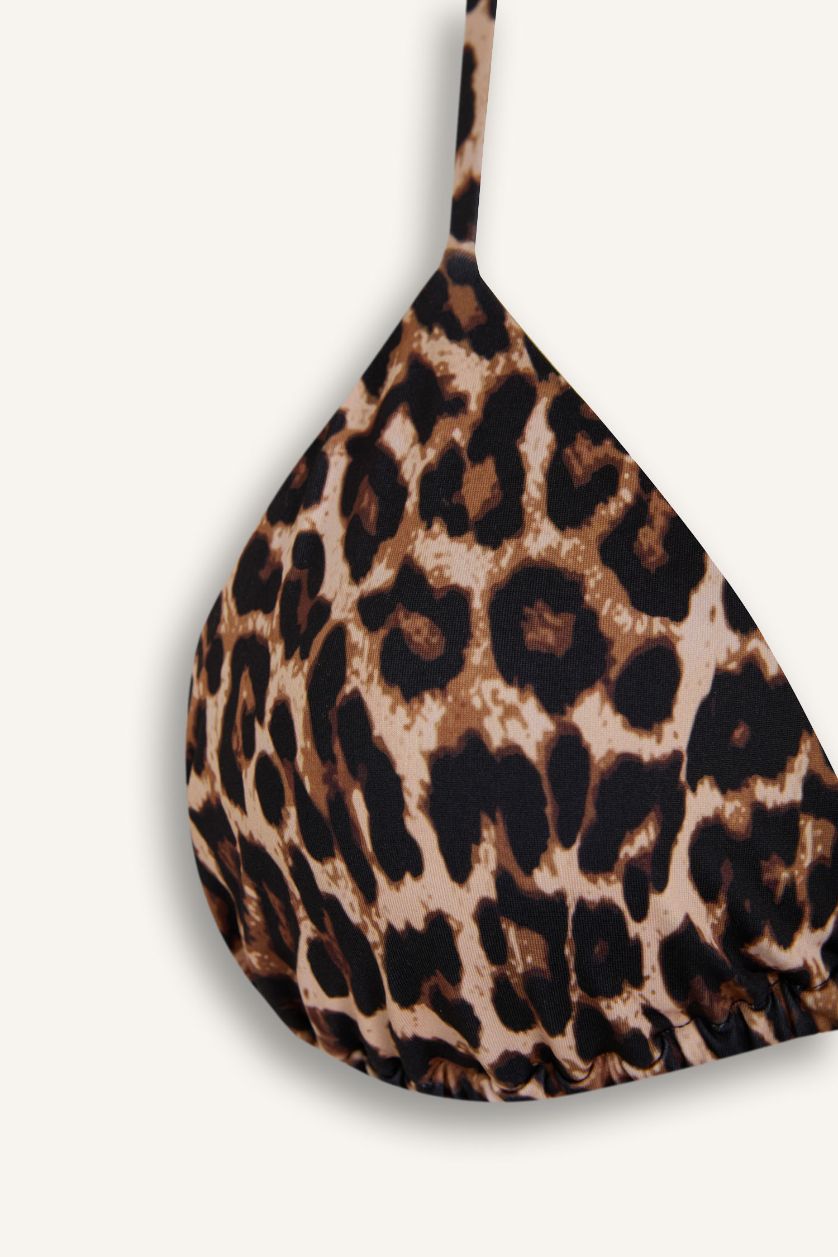 Kadın Siyah Leopar Desenli Bikini Üstü