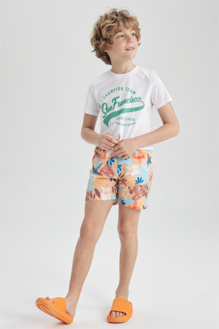 Erkek Çocuk - Genç Erkek Somon Erkek Çocuk Desenli Deniz Şortu
