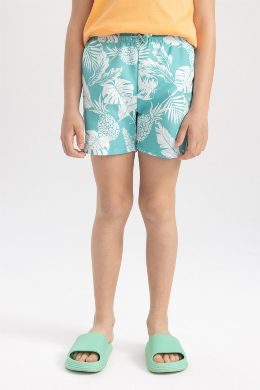 BOYS & TEENS Light Green Boy Regular Fit Swim Shorts