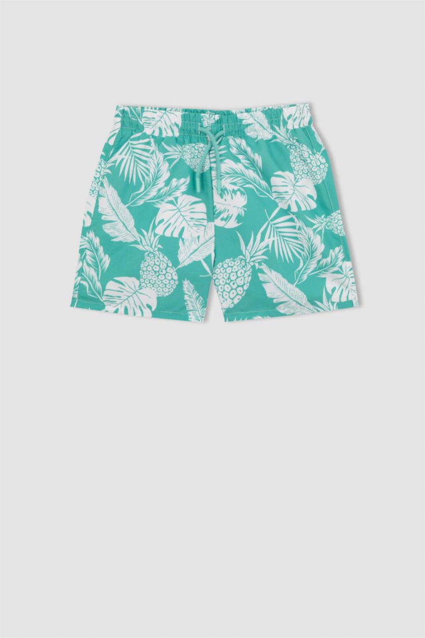 BOYS & TEENS Light Green Boy Regular Fit Swim Shorts