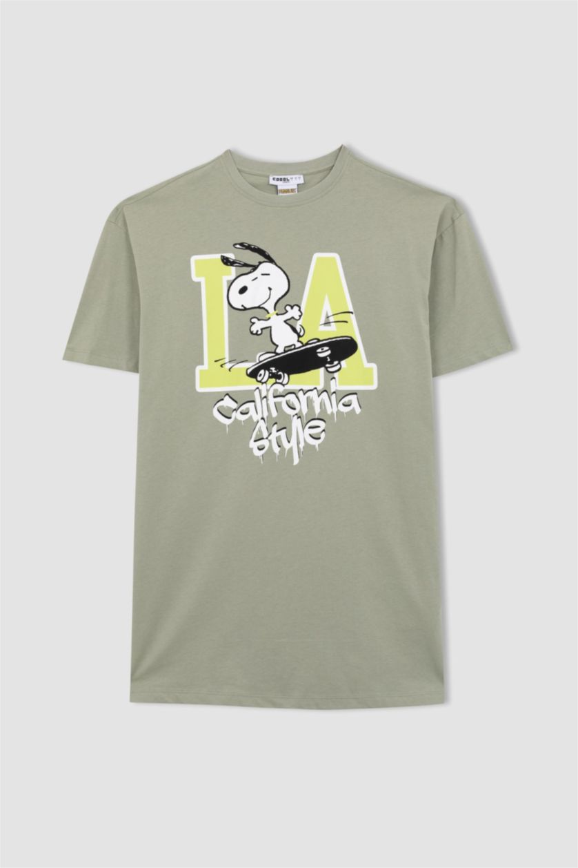 WOMAN Green Coool Snoopy Oversize Fit Combed Cotton Mini Short Sleeve Dress