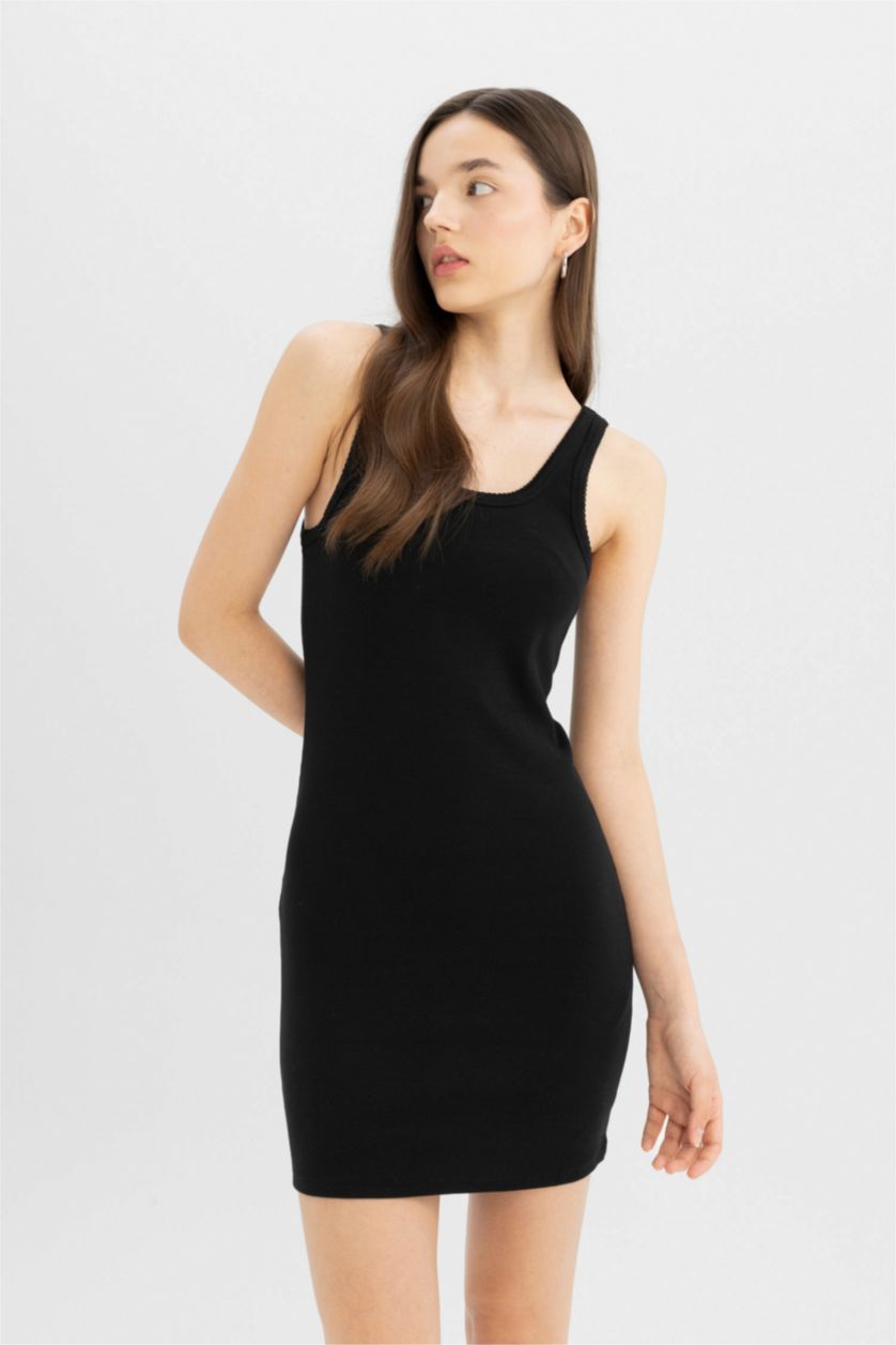 FEMME Noir Robe En Maille À Manches Courtes Très court