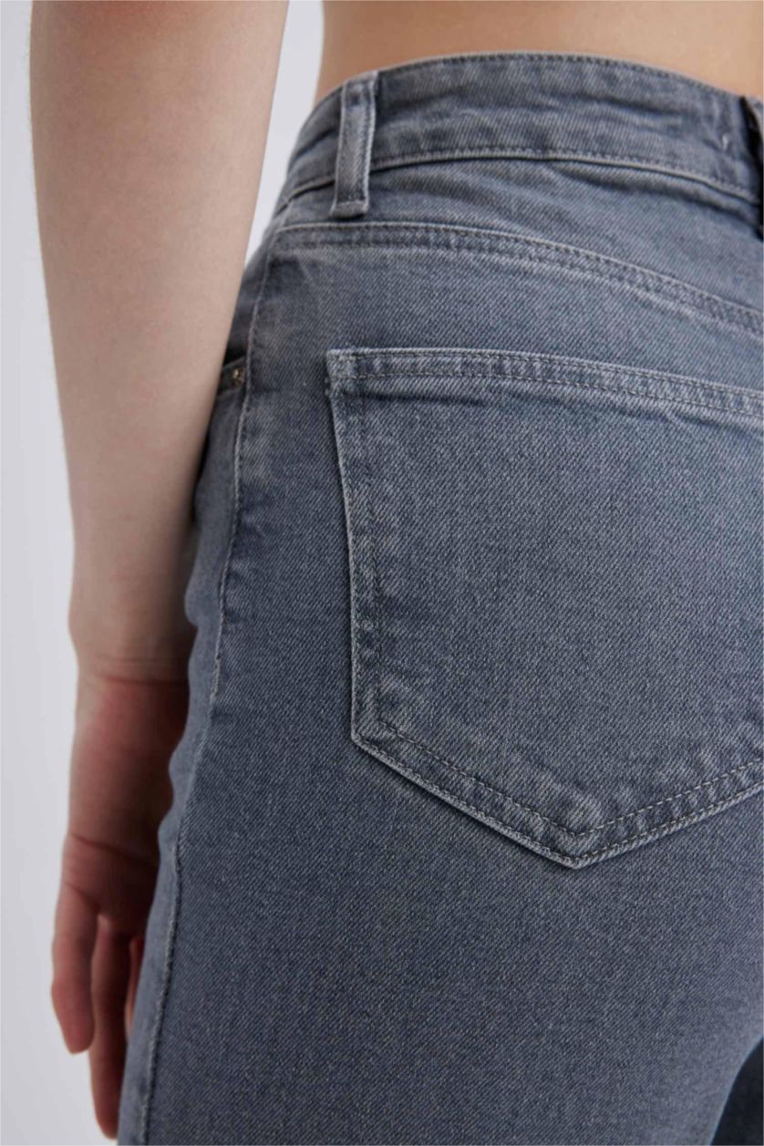 WOMAN Grey Mary Straight Fit High Waist Cropped Cut High Leg Jeans