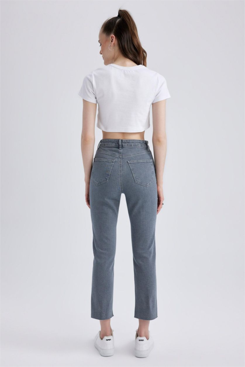 WOMAN Grey Mary Straight Fit High Waist Cropped Cut High Leg Jeans