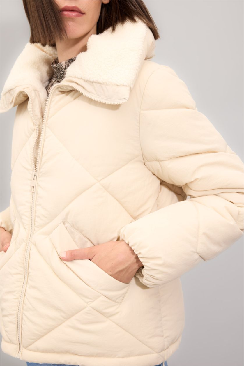 WOMAN Ecru Waterproof Regular Fit Lined Puffer Jacket