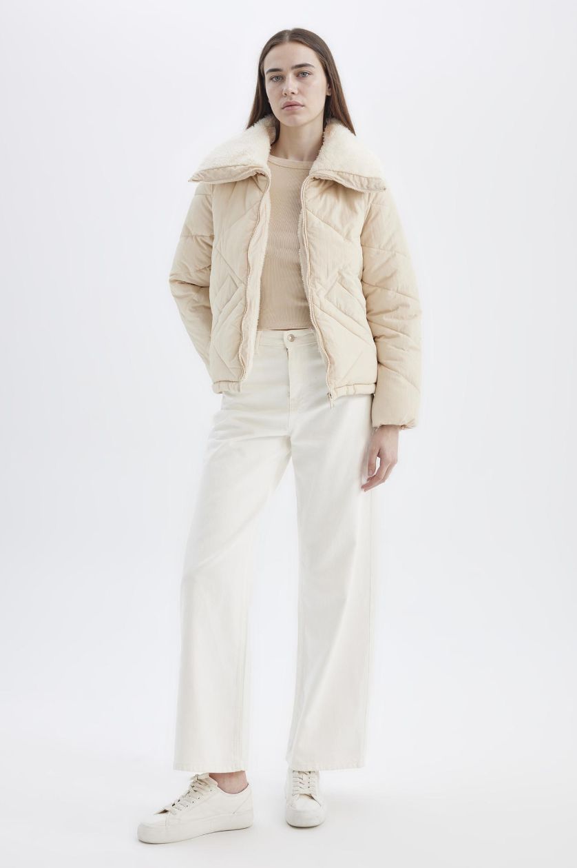 WOMAN Ecru Waterproof Regular Fit Lined Puffer Jacket