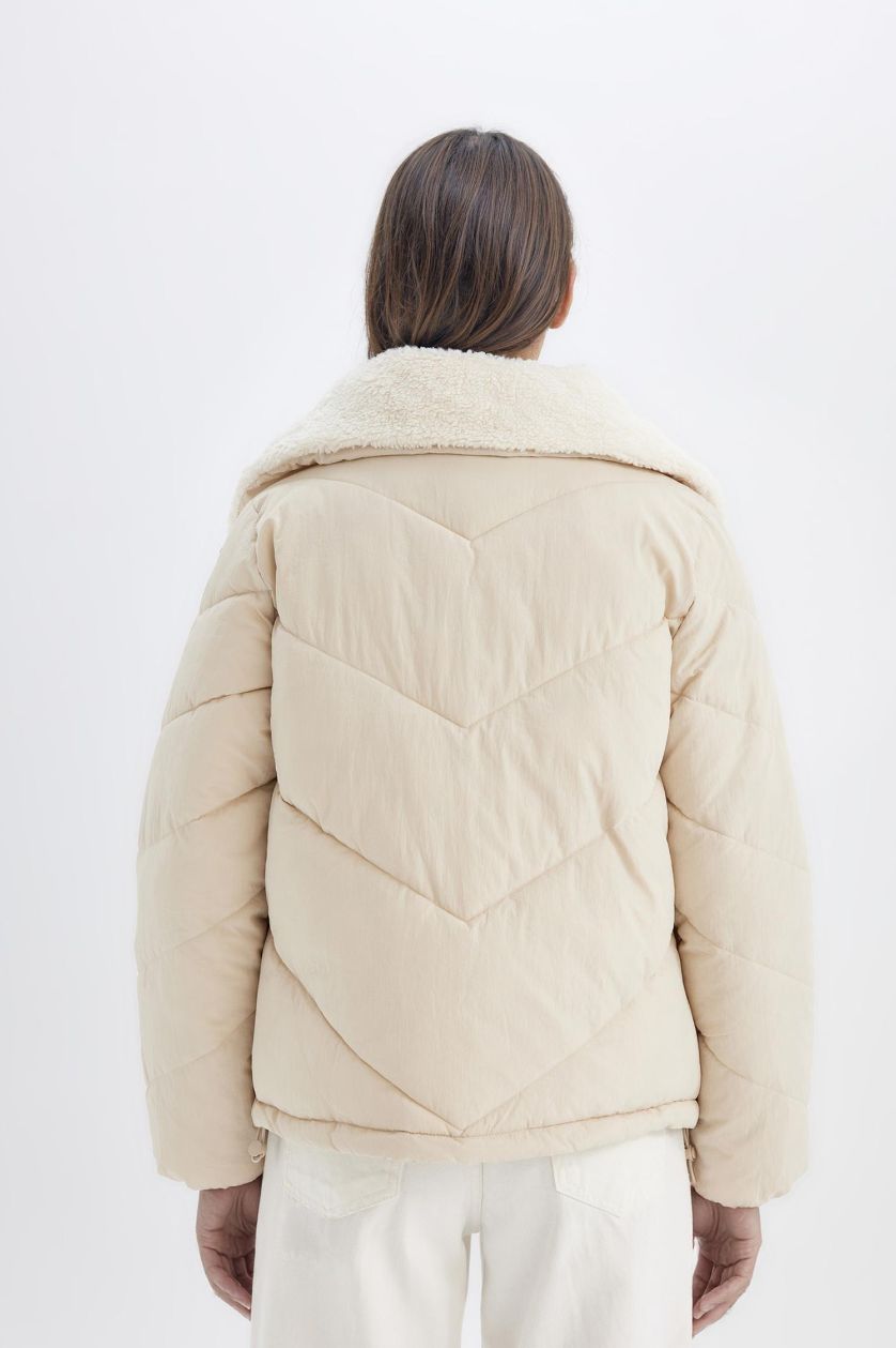 WOMAN Ecru Waterproof Regular Fit Lined Puffer Jacket