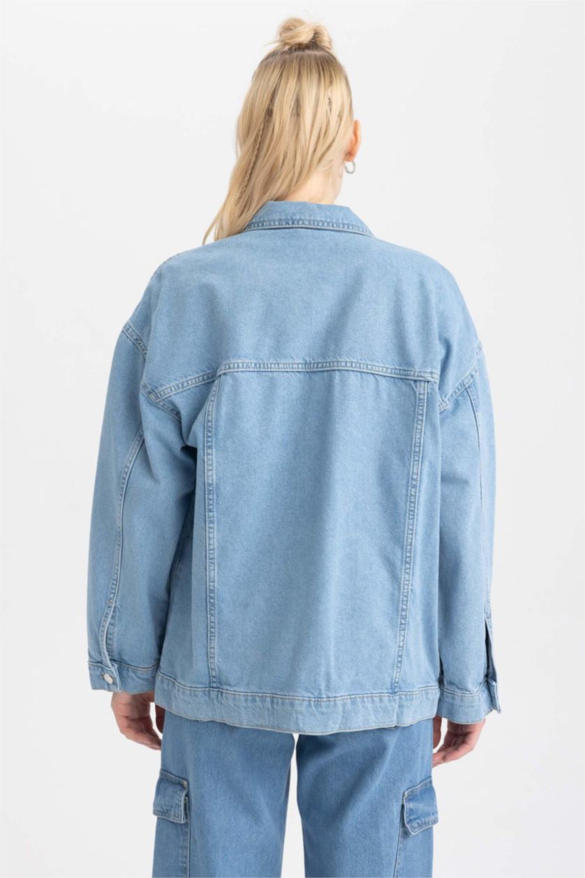 WOMAN Blue Oversize Fit Pocketed Cotton Denim Jacket