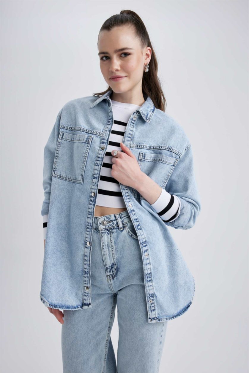 نساء أزرق فاتح جاكيت جينز