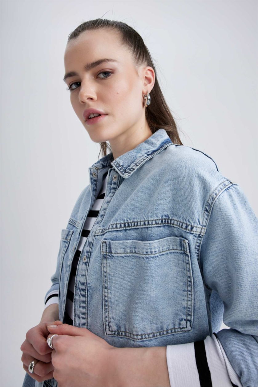نساء أزرق فاتح جاكيت جينز