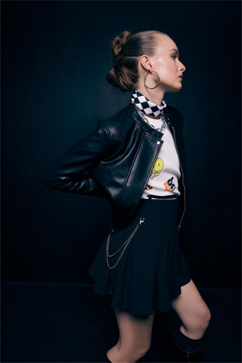 Kadın Siyah Pilise Mini Etek