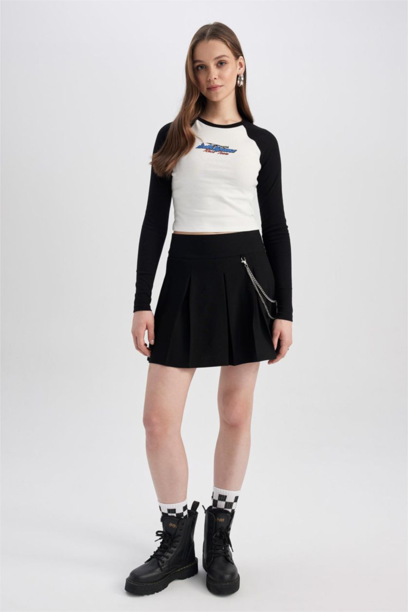 Kadın Siyah Pilise Mini Etek