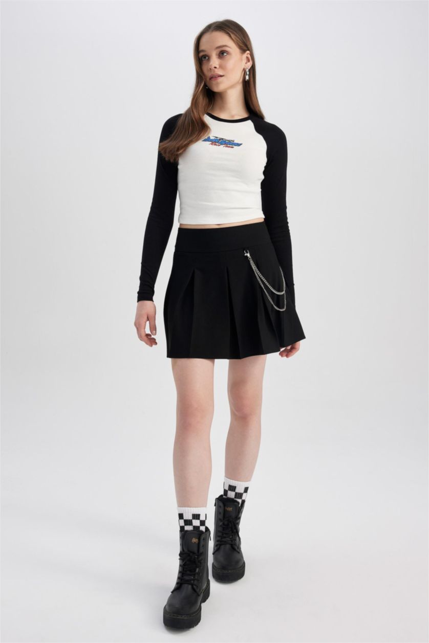 Kadın Siyah Pilise Mini Etek