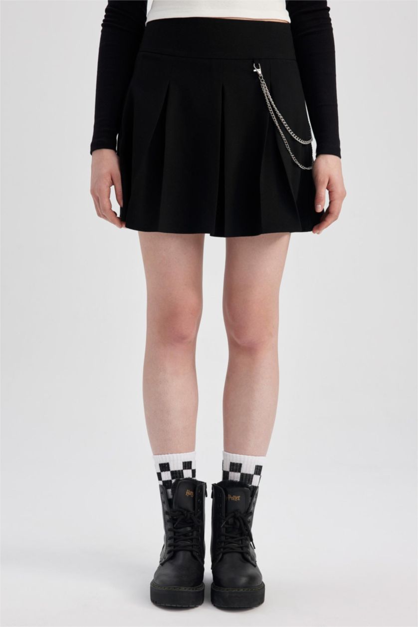 Kadın Siyah Pilise Mini Etek