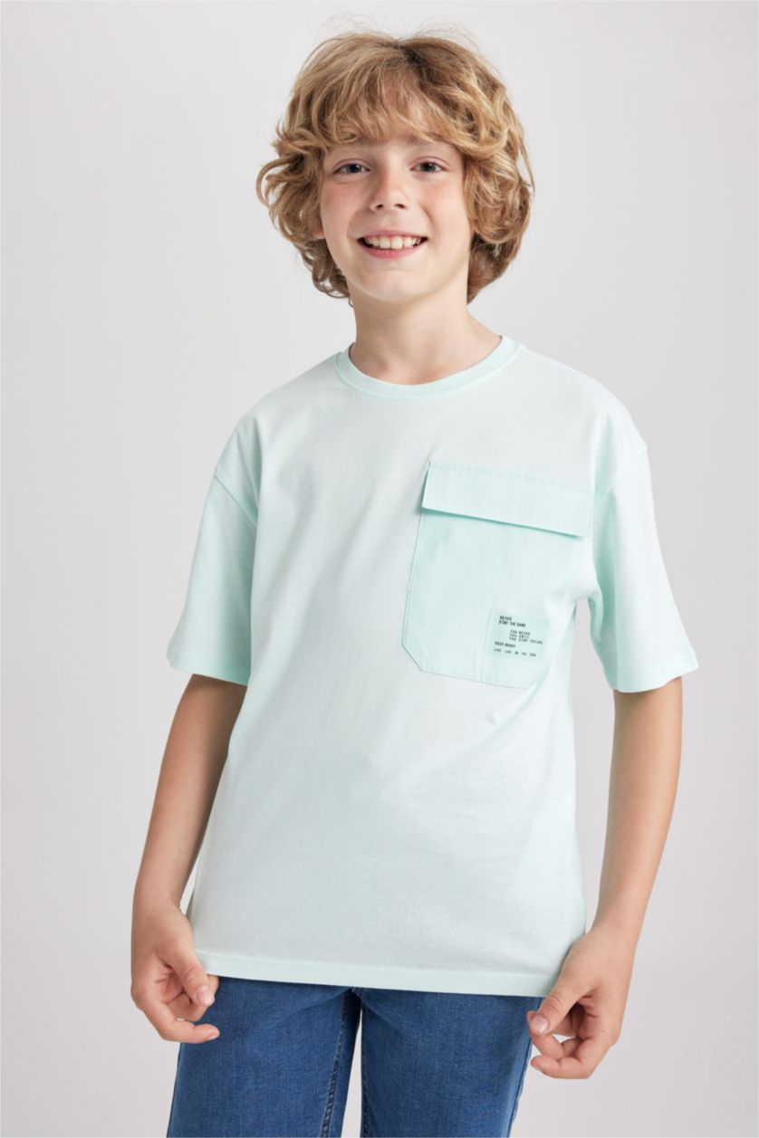 BOYS & TEENS Aqua Boy Oversize Fit Crew Neck Pocket Printed Short Sleeve T-Shirt