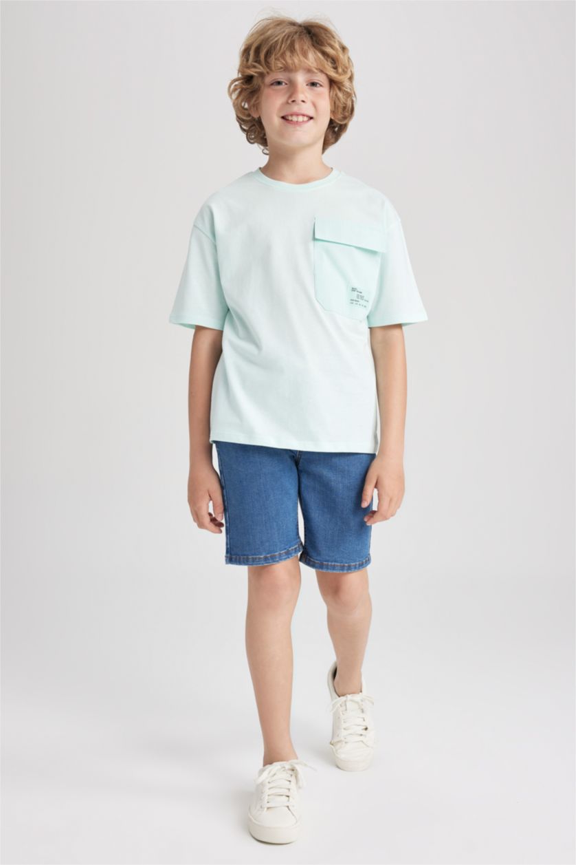 BOYS & TEENS Aqua Boy Oversize Fit Crew Neck Pocket Printed Short Sleeve T-Shirt