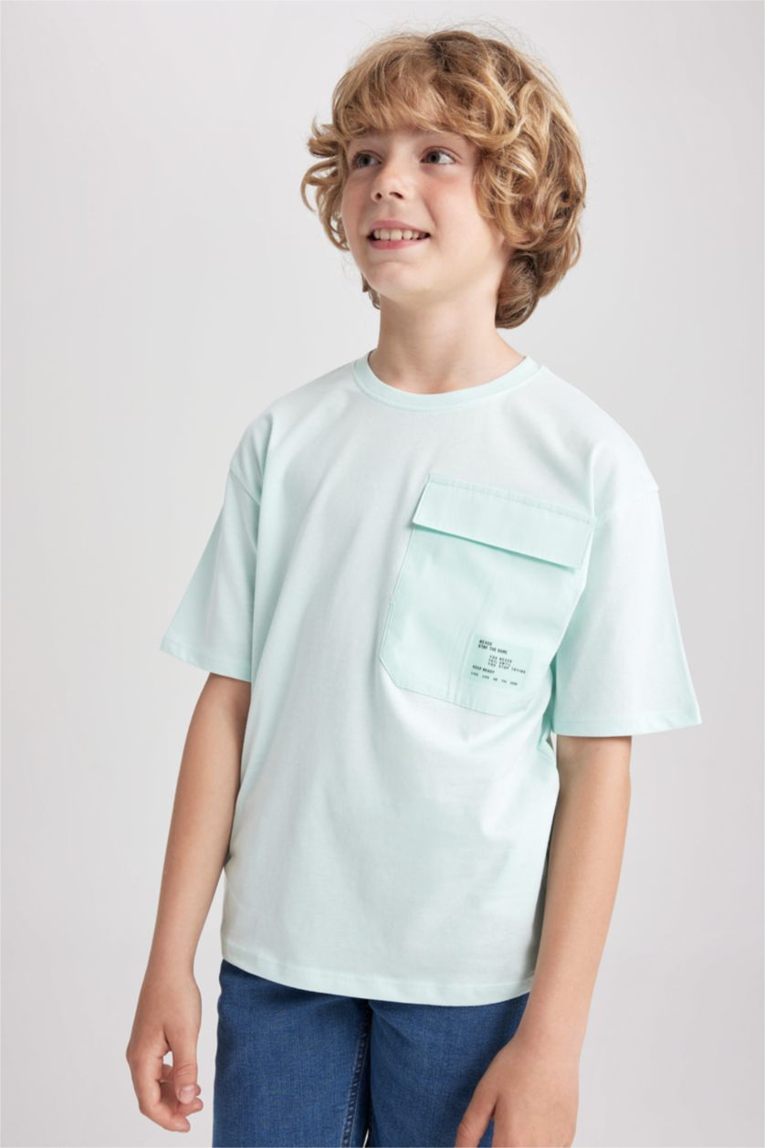 BOYS & TEENS Aqua Boy Oversize Fit Crew Neck Pocket Printed Short Sleeve T-Shirt