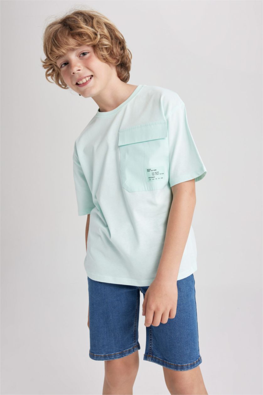 BOYS & TEENS Aqua Boy Oversize Fit Crew Neck Pocket Printed Short Sleeve T-Shirt