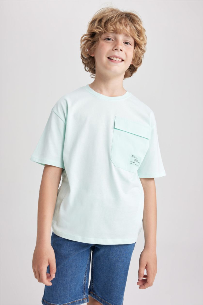 BOYS & TEENS Aqua Boy Oversize Fit Crew Neck Pocket Printed Short Sleeve T-Shirt
