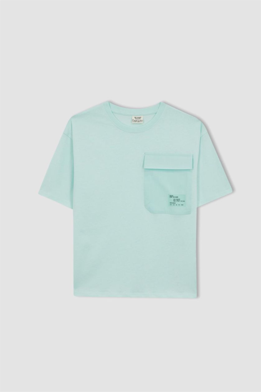 BOYS & TEENS Aqua Boy Oversize Fit Crew Neck Pocket Printed Short Sleeve T-Shirt