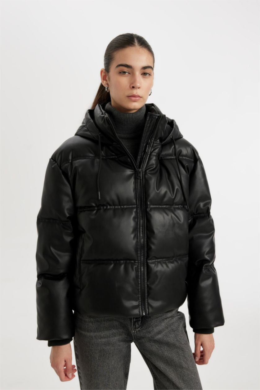 نساء أسود قمصلة نفخ قصة عادية بغطاء للرأس مقاوم للماء