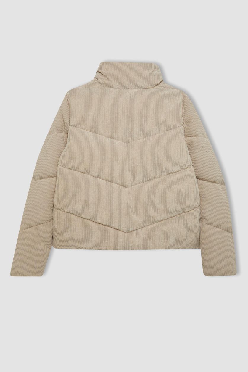 Kadın Kum Su İtici Regular Kalıp Dik Yaka Cep İçi Polarlı Fermuar Kapamalı Cepli Kadife Mont