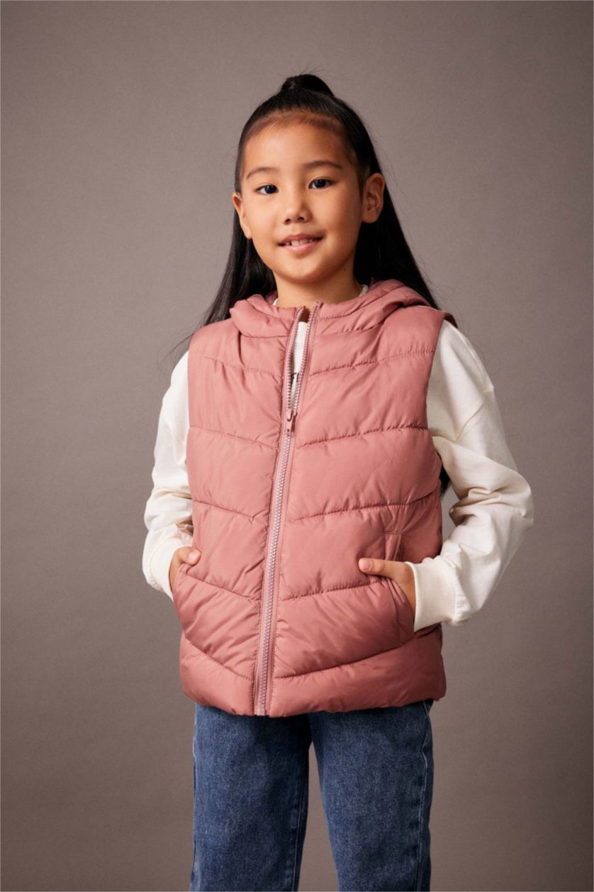 FILLES Bordeaux Gilet Coupe Régulière À capuche Revêtement DWR Fille