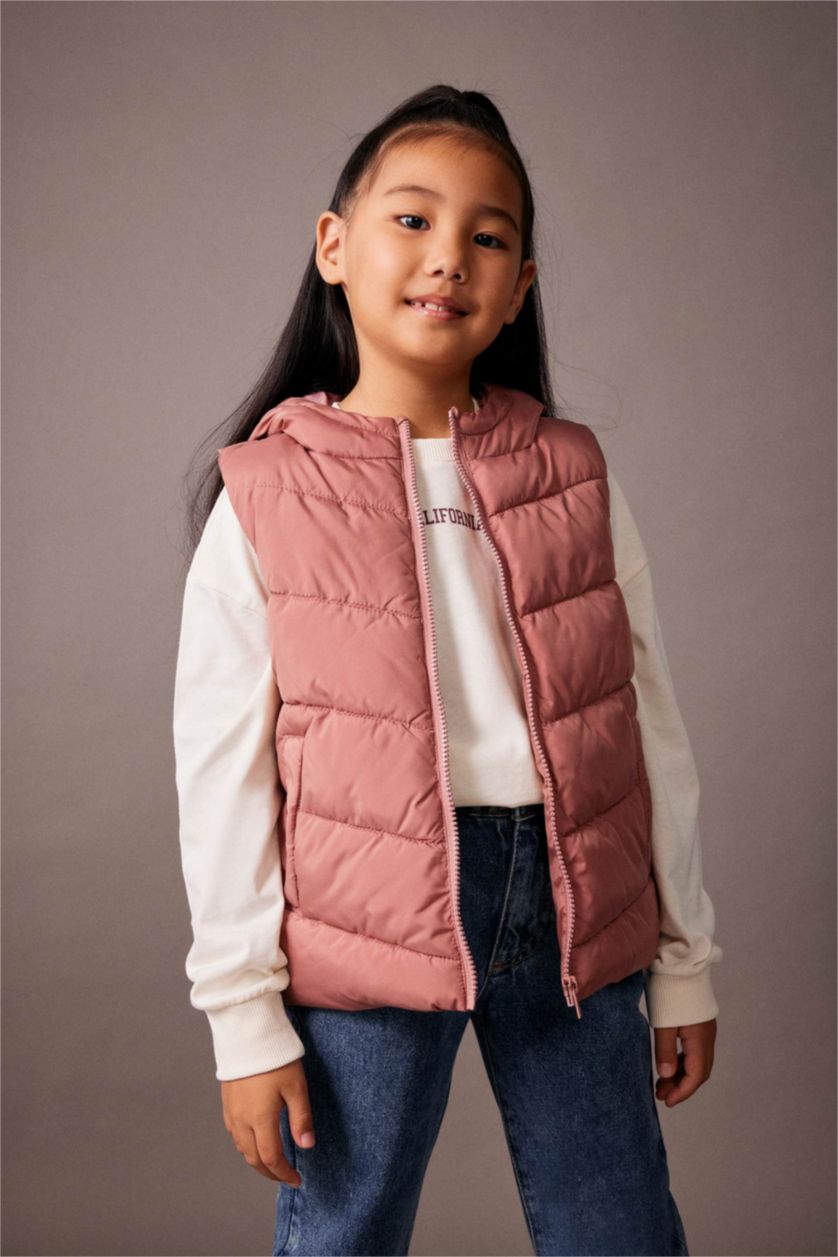 FILLES Bordeaux Gilet Coupe Régulière À capuche Revêtement DWR Fille