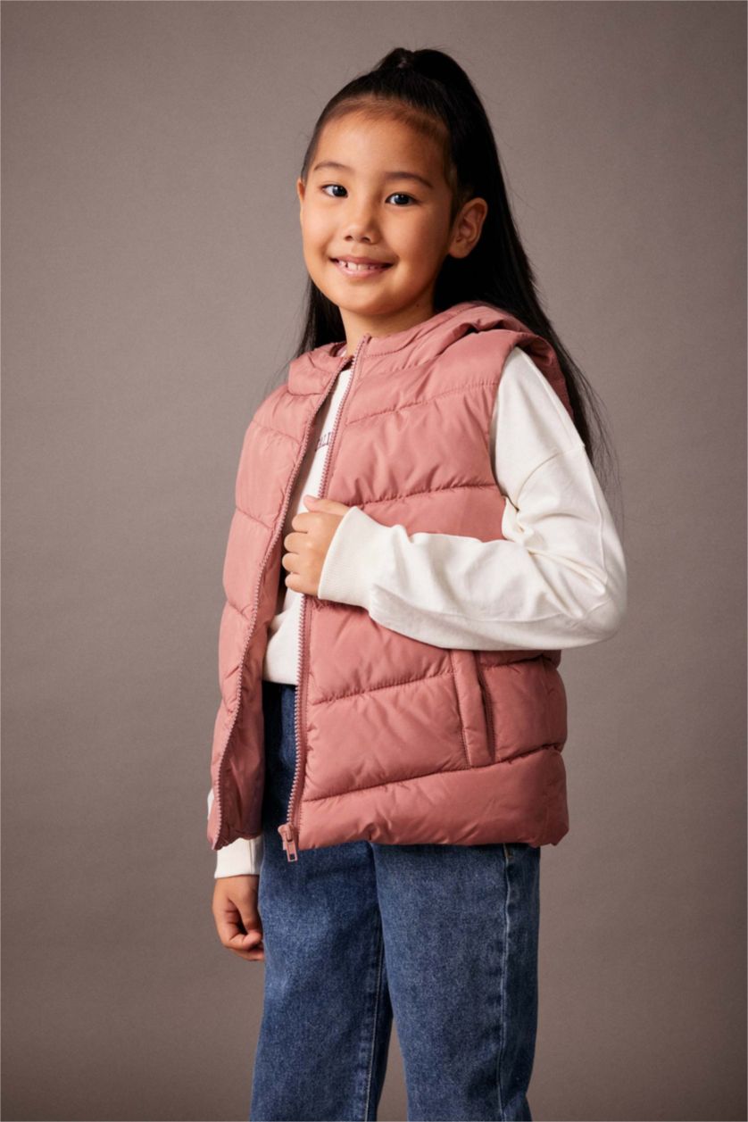 FILLES Bordeaux Gilet Coupe Régulière À capuche Revêtement DWR Fille