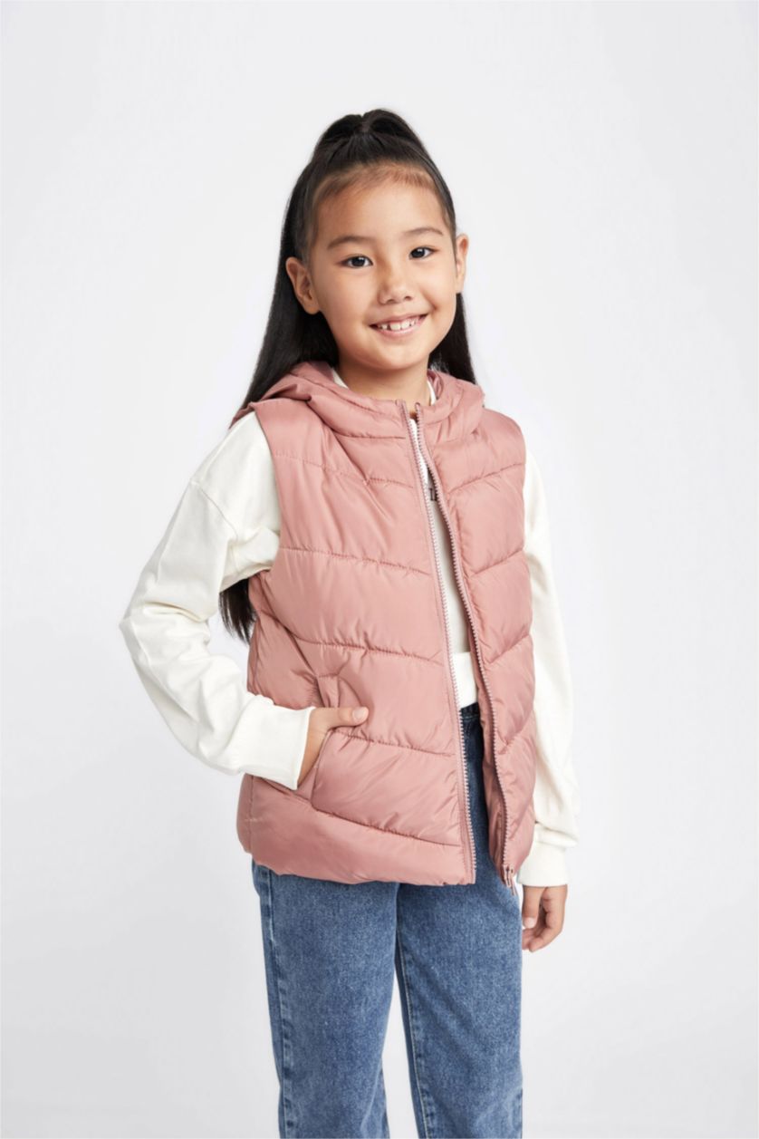 FILLES Bordeaux Gilet Coupe Régulière À capuche Revêtement DWR Fille