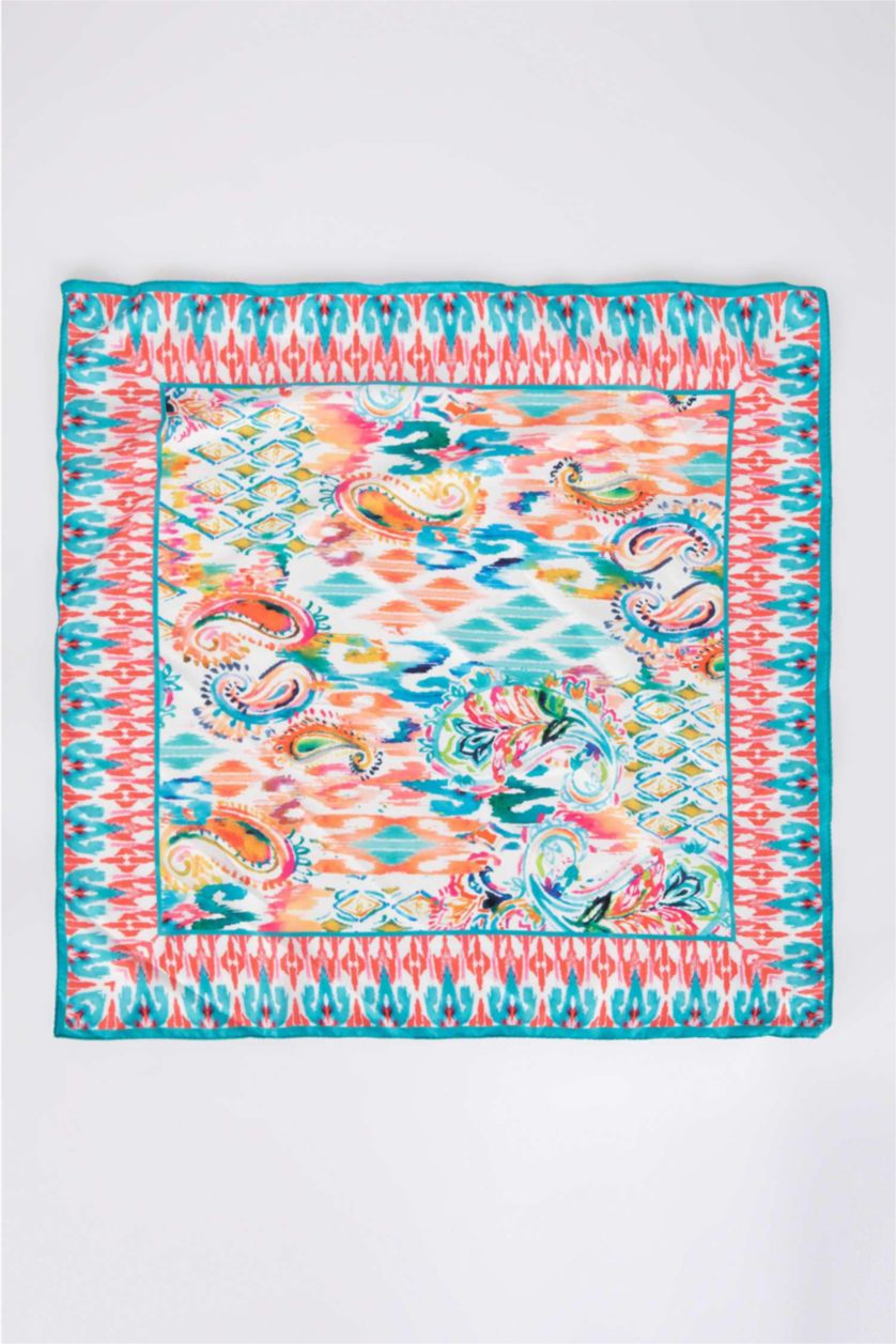 Kadın Açık Mavi Kadın Desenli Saten Fular