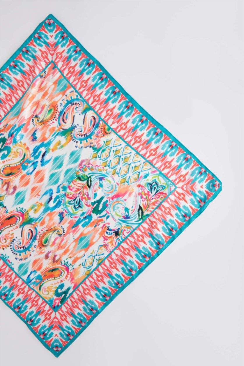 Kadın Açık Mavi Kadın Desenli Saten Fular