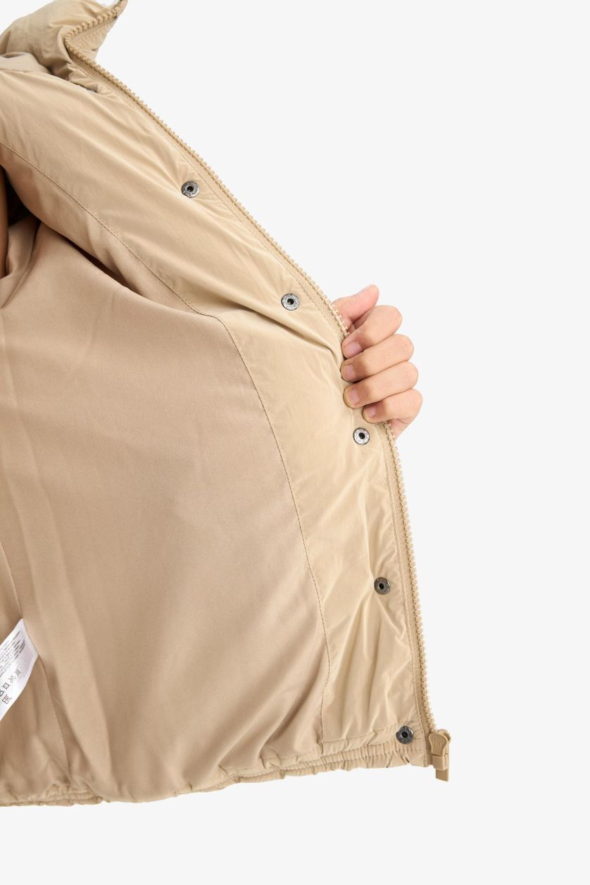 Kız Çocuk - Genç Kız Kum Kız Çocuk Kapüşonlu Fermuarlı Çıtçıtlı Kapitoneli Mont