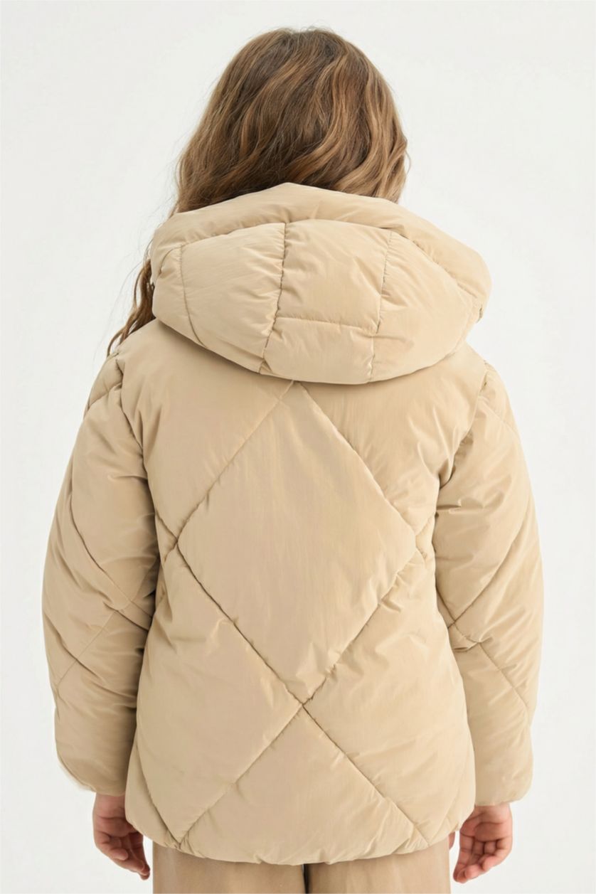 Kız Çocuk - Genç Kız Kum Kız Çocuk Kapüşonlu Fermuarlı Çıtçıtlı Kapitoneli Mont