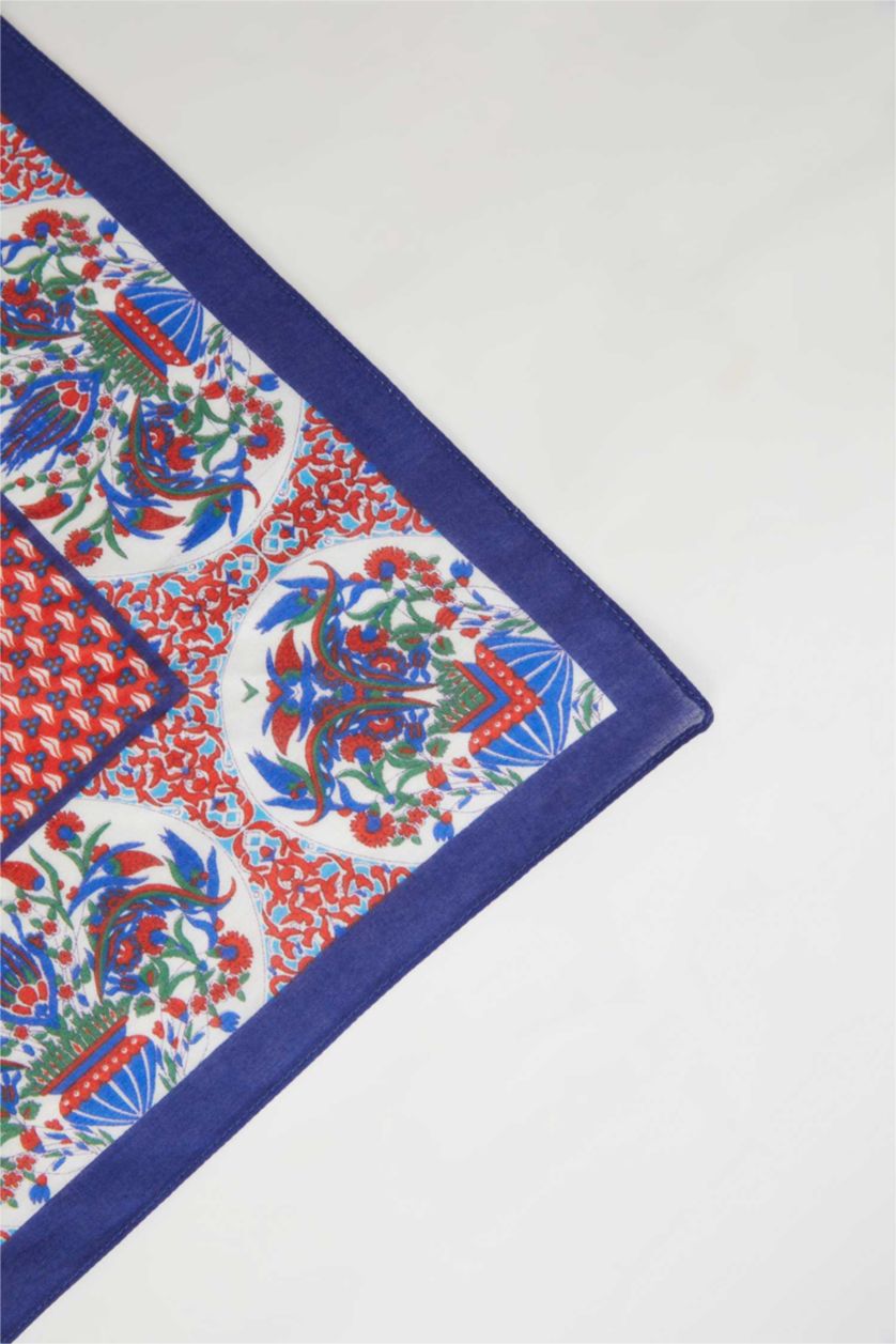 Kadın Açık Mavi Kadın Desenli Pamuklu Bandana