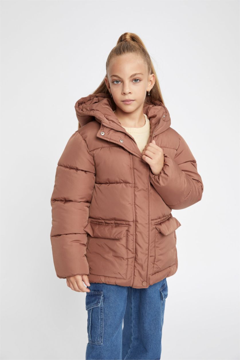 Girls & Teens Light Brown Girl Waterproof Hooded Fleece Lined Puffer Jacket