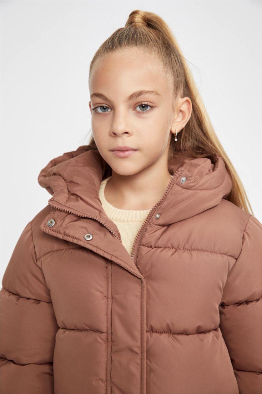 Girls & Teens Light Brown Girl Waterproof Hooded Fleece Lined Puffer Jacket
