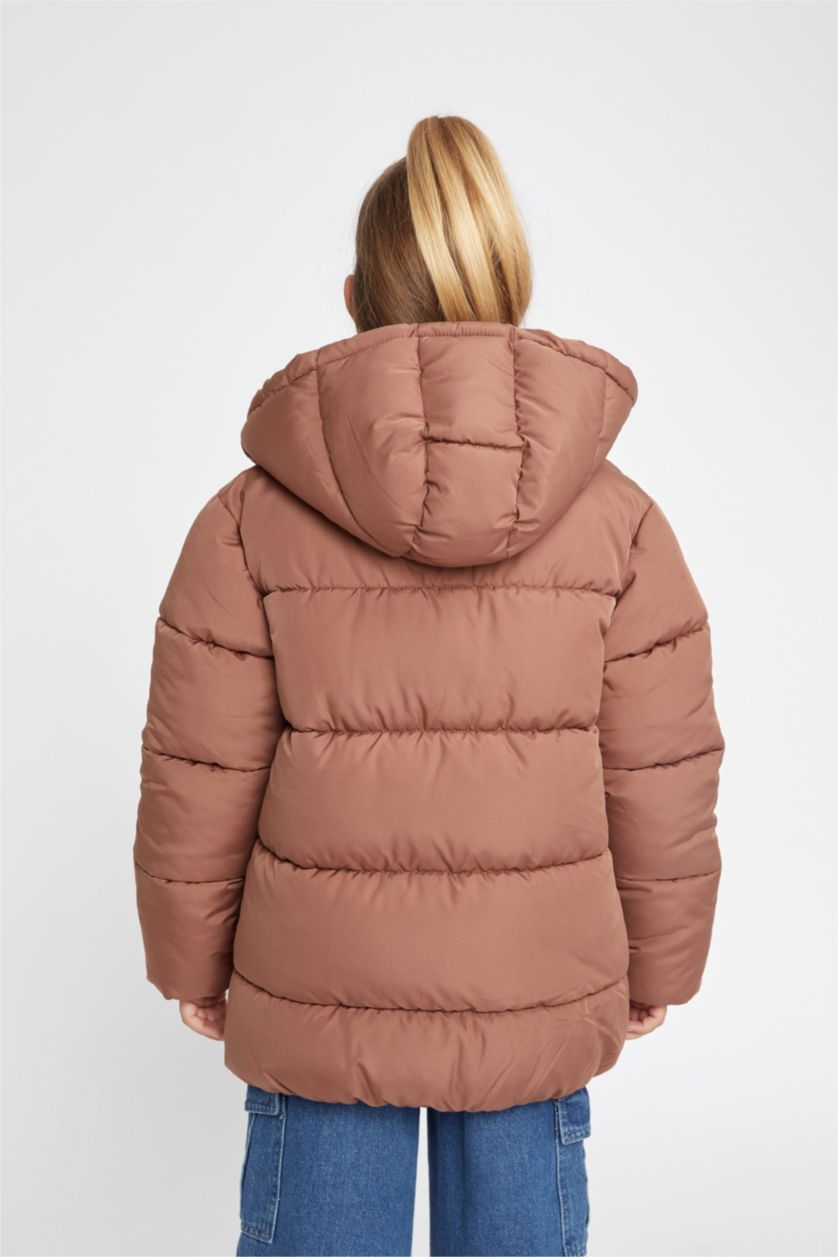 Girls & Teens Light Brown Girl Waterproof Hooded Fleece Lined Puffer Jacket