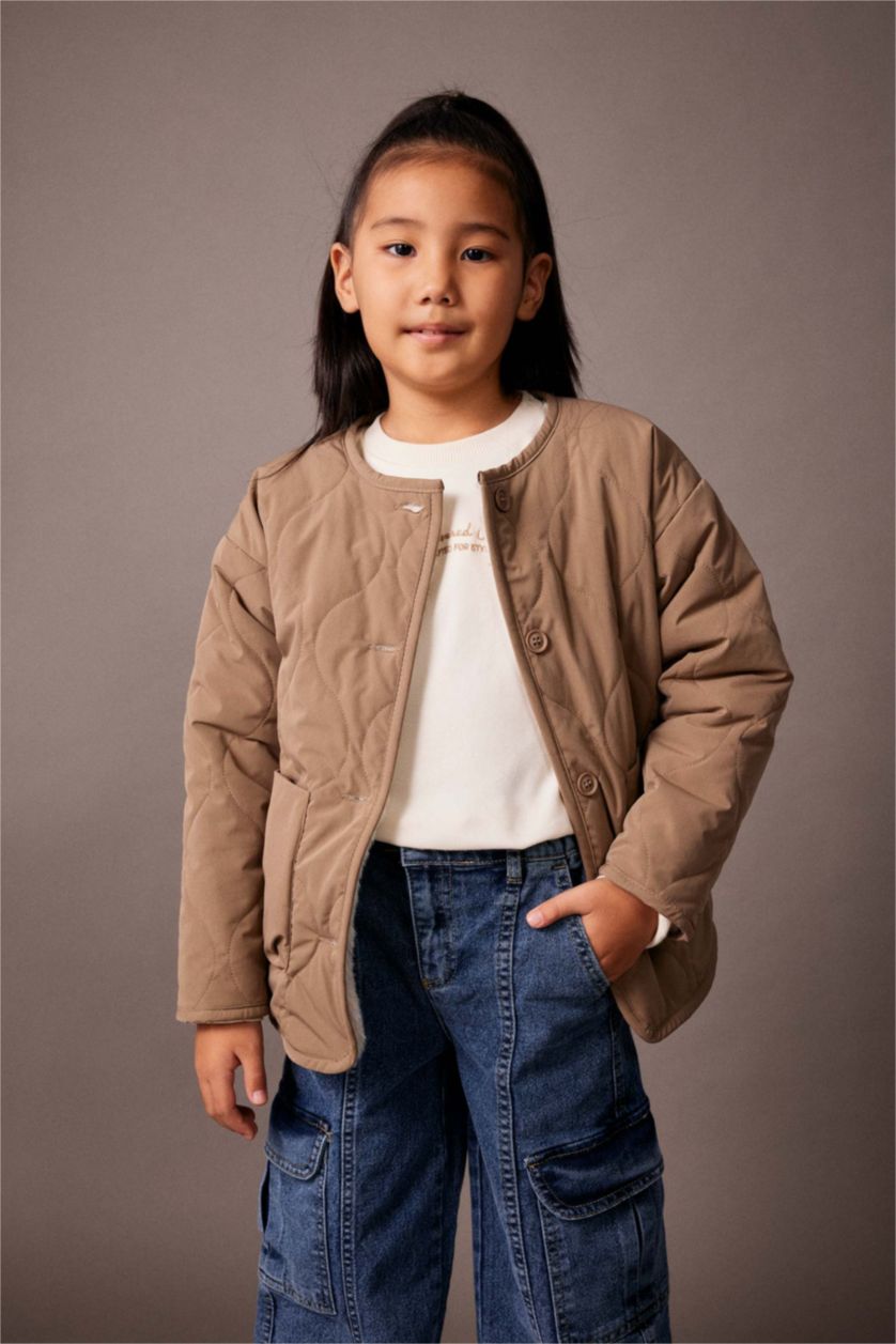 FILLES Beige Doudoune coupe régulière Col Ras Du Cou Fourrure Sur Doublure Réversible Fille