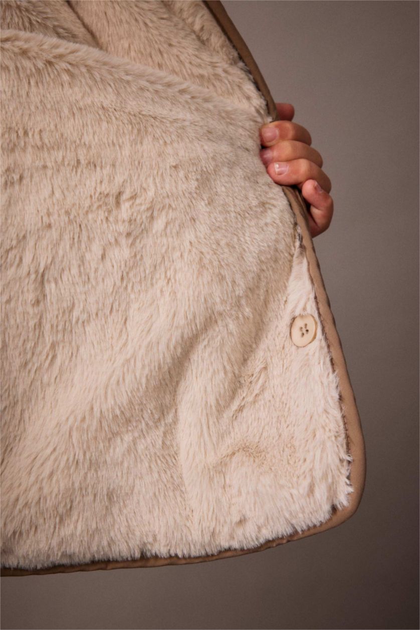 FILLES Beige Doudoune coupe régulière Col Ras Du Cou Fourrure Sur Doublure Réversible Fille