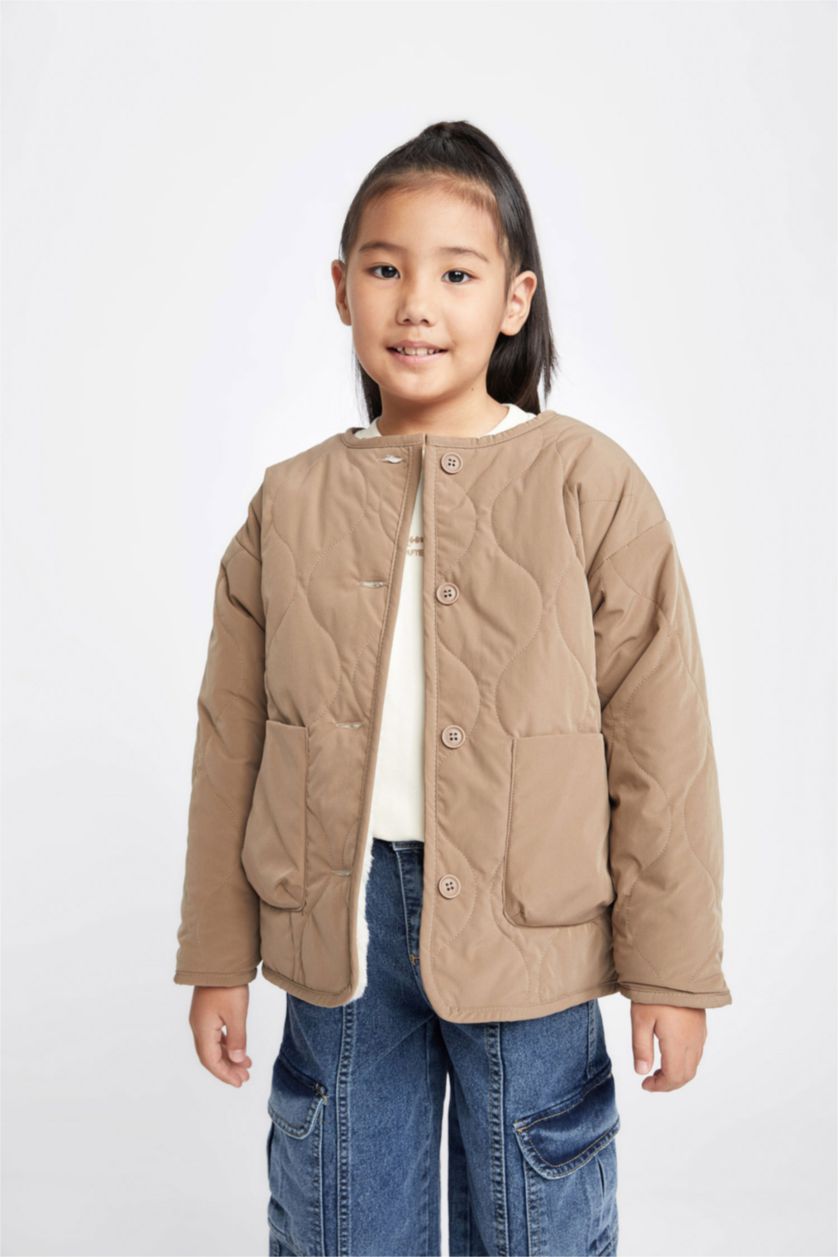 FILLES Beige Doudoune coupe régulière Col Ras Du Cou Fourrure Sur Doublure Réversible Fille