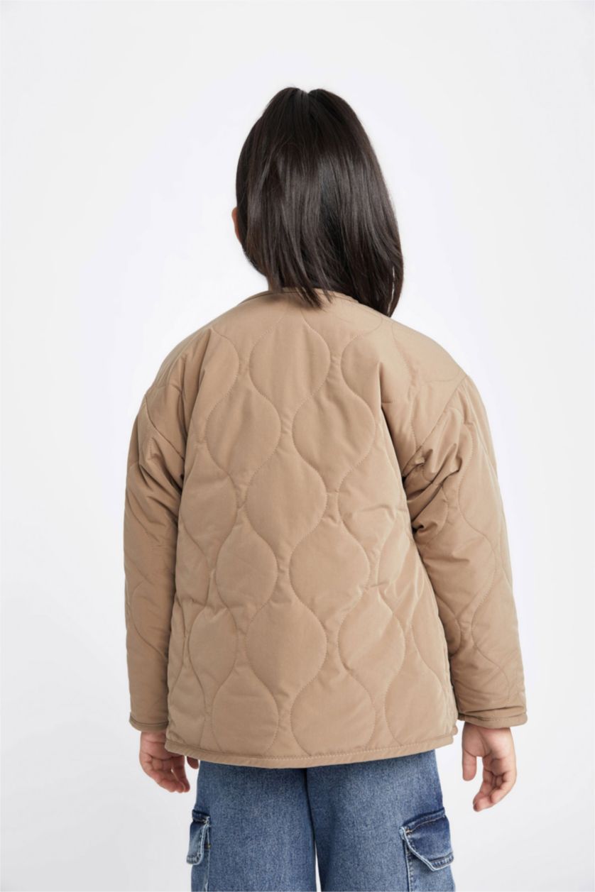 FILLES Beige Doudoune coupe régulière Col Ras Du Cou Fourrure Sur Doublure Réversible Fille