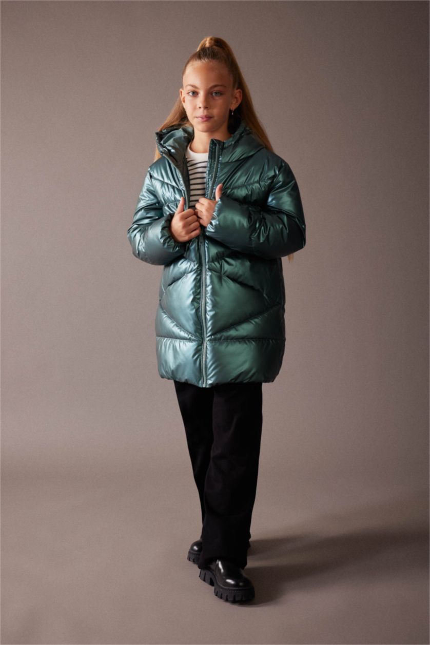 GIRLS & TEENS Green Girl Hooded Waterproof Puffer Jacket