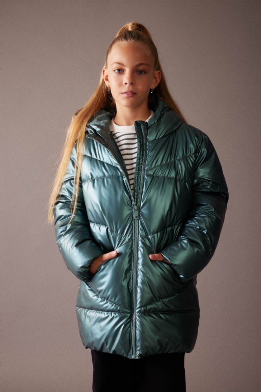 GIRLS & TEENS Green Girl Hooded Waterproof Puffer Jacket